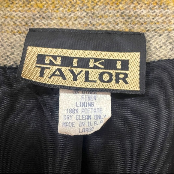 Vintage Niki Taylor Green Tan Stripe One Button Cotton Blend Blazer Jacket Sz L - Picture 3 of 5